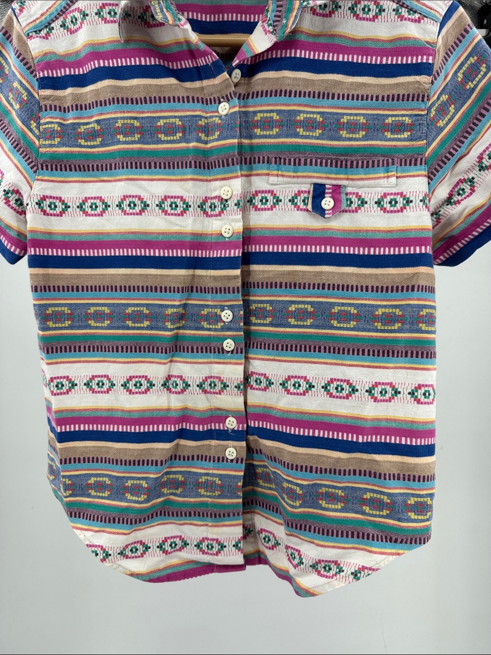 Cabin Creek Striped Multi-Color Cotton Top M vintage button up short sleeve - Picture 7 of 10